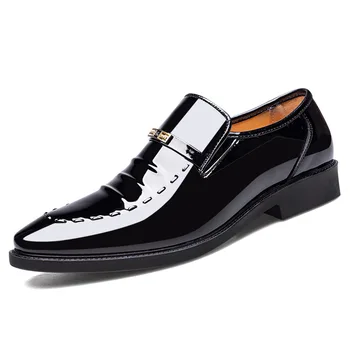 роскошные брендовые мужские классические модельные туфли с острым носком, мужские свадебные туфли из лакированной кожи, черные слипоны, Мужские официальные туфли-оксфорды