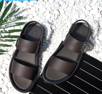 2019 Новые Сандалии из натуральной кожи, Модная летняя пляжная обувь, вьетнамки, мужские тапочки, Дышащая повседневная обувь для мужчин