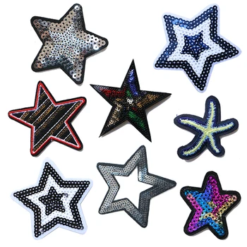 Мультяшная Декоративная нашивка Звезды Морская звезда значок с пайетками Вышитая Аппликация Нашивки для самодельных железных значков на одежде Наклейки