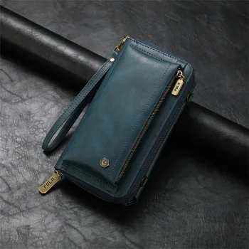 Съемный чехол-бумажник на молнии для Samsung Galaxy S23 S22 Plus Note 20 ultra со слотом для нескольких карт, кожаный чехол на шнурке