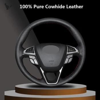 Крышка рулевого колеса из черной натуральной кожи для Ford Fusion Mondeo 2013 2014 EDGE 2015 2016