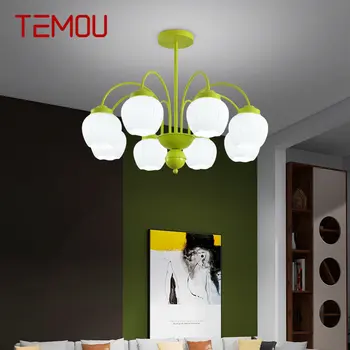Современная люстра TEMOU LED Креативный простой зеленый подвесной светильник свежего дизайна из стекла для дома гостиной спальни
