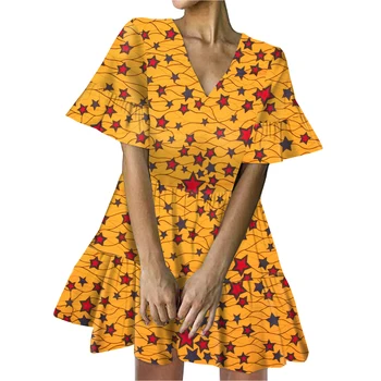 Женское платье с принтом в африканском стиле, V-образный вырез, короткий рукав, Кенийское платье, мини-платье, праздничная одежда племени дашики