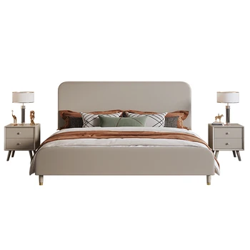 Полностью деревянная кровать, современная простая и легкая роскошь 1,5 м, 1,8 м х 2 м Morandi grey, скандинавская двуспальная кровать высокого класса в главной спальне