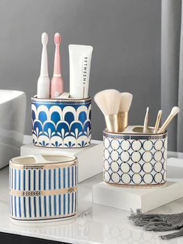 Ins Популярный скандинавский набор аксессуаров для ванной комнаты, керамический держатель для зубной пасты, органайзер для хранения зубных щеток для зубных щеток