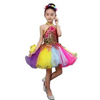 Танцевальные костюмы для девочек, блестки для сальсы, современный танцевальный костюм, платье для девочек, танцевальная одежда, танцевальное платье для девочек, сценические костюмы для детей