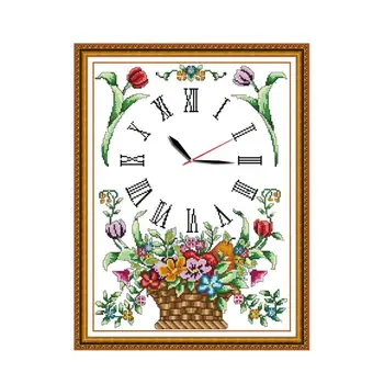 Цветочная корзина часы набор для вышивки крестом 14 карат 11 карат количество печати холст настенные часы шитье вышивка DIY рукоделие ручной работы