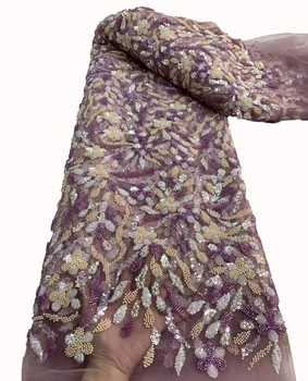 Изысканная тюлевая вышивка с блестками из бисера, европейская и американская кружевная ткань, изготовленное на заказ свадебное платье cheongsam, ткань 5 ярдов