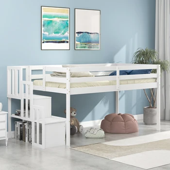 Двухцветная кровать-чердак с лестницей Мебель для спальни