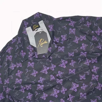 Новая рубашка с логотипом Fasion Needles, мужская Женская рубашка с фиолетовыми иглами-бабочками, гавайская уличная одежда с коротким рукавом