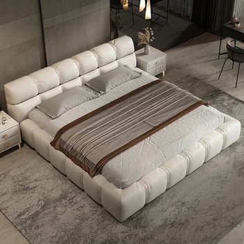 Слоеная кровать одноразовая тканевая кровать итальянская минималистская двуспальная светлая роскошная современная простая хлебная кровать сетка для главной спальни красный