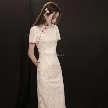 2023 китайское кружевное платье ципао, темпераментное элегантное ретро улучшенное платье с длинным воротником-стойкой, чонсам для женщин, праздничное платье g533