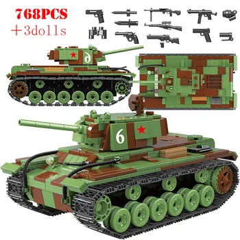 Военные советские строительные блоки тяжелого танка КВ-1, армейское оружие Второй мировой войны, Российские средние танки Т-34, кирпичи, Детские игрушки, подарки для мальчиков