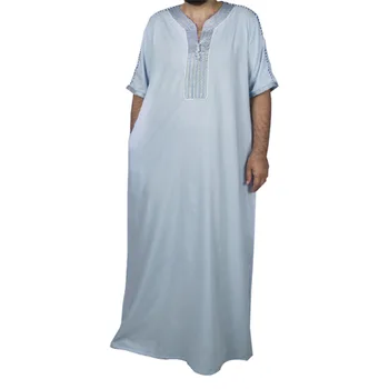 2023 Летний модный стиль мусульманских мужчин, длинный полиэстер с коротким рукавом, Джубба Тобе, мусульманская мода, Абая, мусульманская мужская одежда