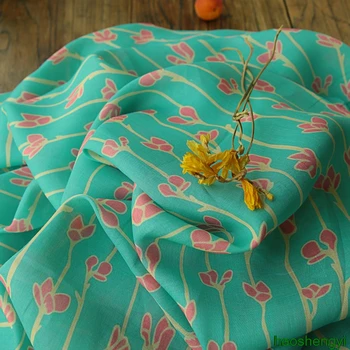 Высококачественная оригинальная ткань для одежды с зеленым принтом ramie