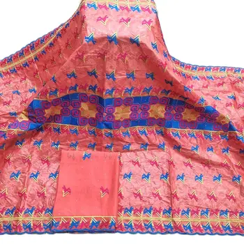 Высококачественная Африканская кружевная ткань Peach Bazin Riche с тюлевым кружевом для женского платья 5 + 2 ярда