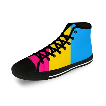 Пансексуальность Флаг гей-прайда Забавная повседневная ткань Мода 3D Принт Высокая парусиновая обувь Мужчины Женщины Легкие Дышащие кроссовки