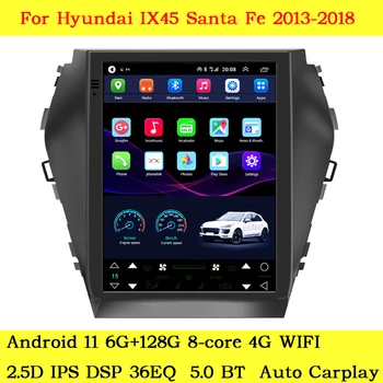 Автомобильное радио WQLSK для Hyundai IX45 Santa Fe 2013-2018 Мультимедиа Tesla Vetical Screen Android 11 Навигация GPS Стерео Carplay