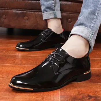 Модная Мужская кожаная обувь, трендовые Мужские модельные туфли с острым носком для ночного клуба, Корейская Мужская молодежная повседневная кожаная обувь