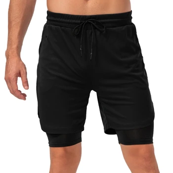 Летние спортивные шорты из двух частей, мужские тренировочные быстросохнущие Дышащие Легкие спортивные брюки для фитнеса из пяти частей.