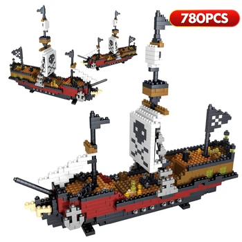 780шт Мини-город Модель Пиратского корабля Строительные Блоки Украшение круизной лодки Кирпичи DIY Развивающие Игрушки для детей Подарки
