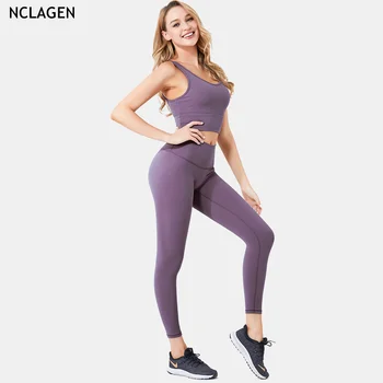 Комплект для йоги NCLAGEN, 2 предмета, Женские спортивные леггинсы и верхняя одежда для спортзала, бюстгальтер, высококачественный костюм для фитнеса, эластичная спортивная одежда для тренировок с эффектом пуш-ап