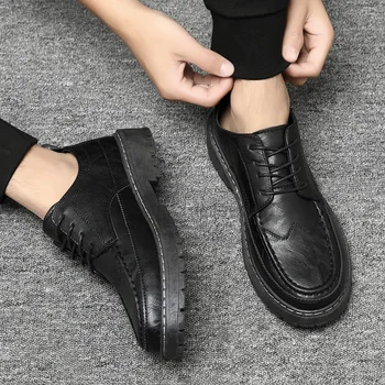 Мужская обувь Новая повседневная деловая модельная обувь Черная рабочая кожаная обувь Обувь для вождения