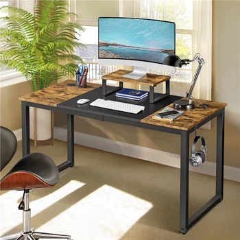 2023 Новый промышленный компьютерный стол Easyfashion с подставкой для монитора, коричневый/ черный в деревенском стиле