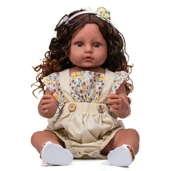 NPK 55 см кукла bebe очень мягкая силиконовая кукла для всего тела reborn для маленьких девочек, игрушка baty, Очень Темно-коричневая Кожа, кукла для девочек, каштановые волосы