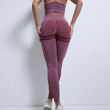 Бесшовные трикотажные штаны для йоги с высокой талией, спортивные штаны для йоги, фитнеса, подтягивающие ягодицы, для женщин, тонкие леггинсы для тренировок