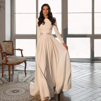 ADLN Скромные Свадебные платья с длинными рукавами, Высококачественное Трикотажное платье для невесты Трапециевидной формы, Саудовское Арабское свадебное платье на заказ