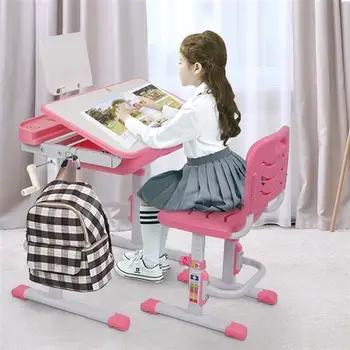 Набор детских столов и стульев 80 см, ручной подъем, Наклонный стол для обучения детей, прочный рабочий стол розового цвета с подставкой для чтения для мальчиков и девочек