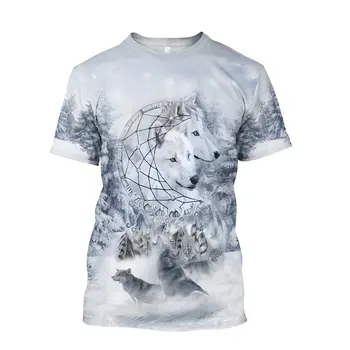 Мужская футболка, новые повседневные футболки с рисунком Волчьей головы Для популярных удобных повседневных летних топов с 3D круглым вырезом и коротким рукавом