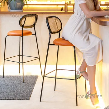 Скандинавские Кухонные Барные стулья Дизайнерская барная мебель Бытовая Плетеная из Ротанга Спинка Барного стула Минималистичный Современный высокий барный стул для кафе