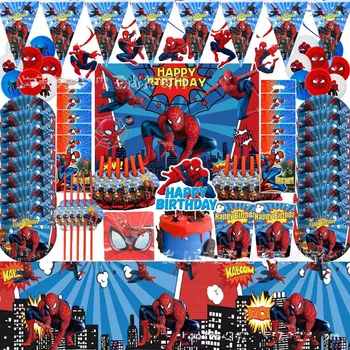 Новый красный Человек-паук для вечеринки по случаю Дня рождения Одноразовая посуда Чашки Тарелки Заколки Баннер Шляпа Воздушные шары Принадлежности для вечеринки по Случаю Дня рождения для мальчиков