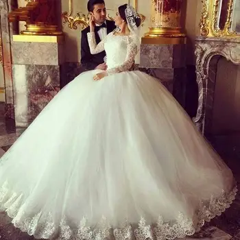 Винтажные кружевные мусульманские свадебные платья с длинным рукавом 2023 Vestidos De Casamento Придворный шлейф Элегантные Аппликации Бальное платье Свадебные платья