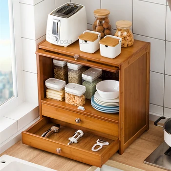 Кухонные шкафы из скандинавского бамбука для кухонной мебели, шкаф для хранения бытовой Многофункциональный пылезащитный акриловый кухонный шкаф