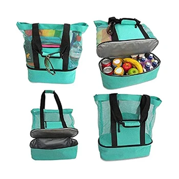 Женская сумка для пикника, сетчатый отсек холодильника, Негабаритная пляжная сумка с застежкой-молнией, сумка для покупок, походная сумка для покупок