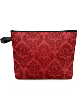 Красная текстура в стиле барокко, дорожная косметичка большой емкости, портативная сумка для хранения макияжа, женский водонепроницаемый пенал