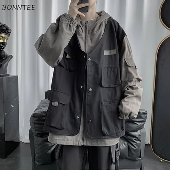 Куртки-карго, мужская одежда, пальто, корейский стиль, Модные Весенние Поддельные Двойки, Красивая Горячая распродажа со шляпой Cazadora Hombre Tactical