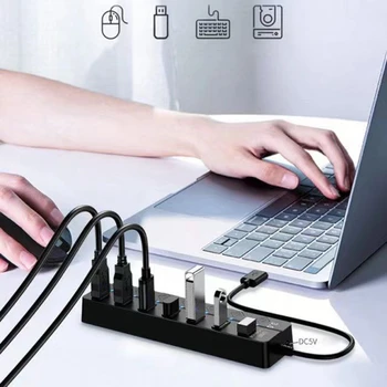 USB-концентратор 3.0, разветвитель док-станции, семь портов с алмазными независимыми переключателями и проводами
