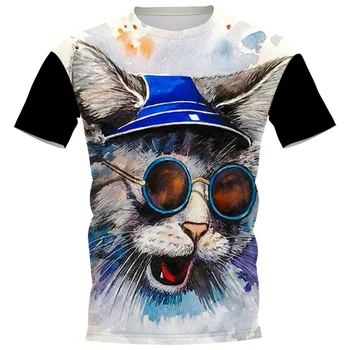 Футболки HX Animals, модная футболка с 3D принтом в виде кота, Летние рубашки с коротким рукавом, повседневные футболки, топы в стиле хип-хоп, мужская одежда