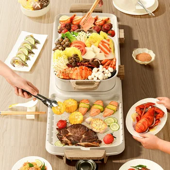 Бытовая Корейская Горячая кастрюля для барбекю, Встроенная кастрюля, Многофункциональная машина для приготовления барбекю, Внутренняя печь для бездымной выпечки, противень для выпечки.