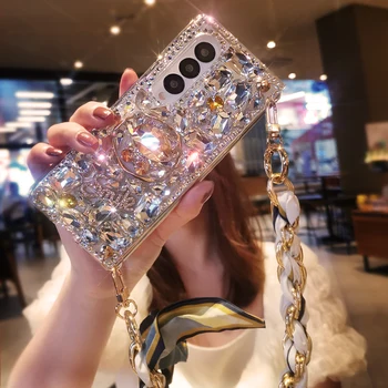 Для Samsung Galaxy Z чехол для мобильного телефона Fold4 с бриллиантами Water Diamond Cat Роскошный женский складной чехол для защиты экрана