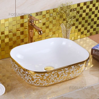 Гальванические Золотые раковины для ванной комнаты, Американская креативная сантехника, Раковины для мытья рук, Креативный цветной кухонный умывальник