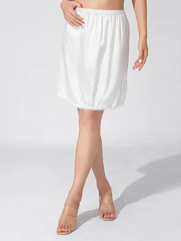 Женские модные однотонные юбки с эластичным поясом, атласная нижняя юбка с кружевной отделкой, юбка под платья, черный/белый