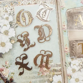 52шт Золотая наклейка из ПВХ с английскими буквами Fraktur в стиле скрапбукинга, украшение подарочной бирки DIY