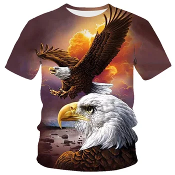 Модная летняя футболка с 3D-принтом в виде Орла и огненного Феникса с животными Для мужчин, футболка с круглым вырезом и коротким рукавом, футболка Оверсайз