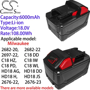 Аккумулятор Cameron Sino Ithium 6000 мАч 18,0 В для Milwaukee 2682-20, 22, 2697, C18 DD, HZ, IW, PD, WL, HD18 AG
