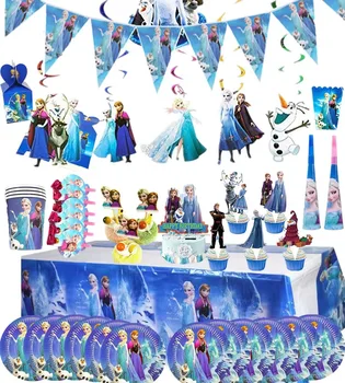 Disney Frozen Elsa Anna Princess Girl Favor Украшения для вечеринки по случаю Дня рождения Посуда Бумажная тарелка Соломенный Баннер Воздушный шар Принадлежности для вечеринки